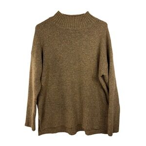 Well Worn Brown Marl Mock Neck Sweater Large Wool Blend Drop Shoulder